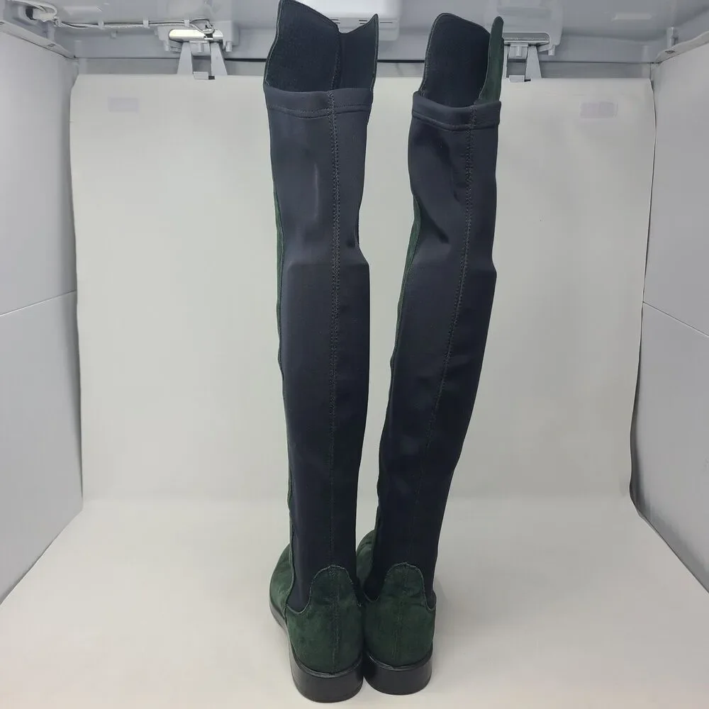 Fabrizio Chini Green Suede Over the Knee Stretch Panel Boots SZ 35 Made in Italy